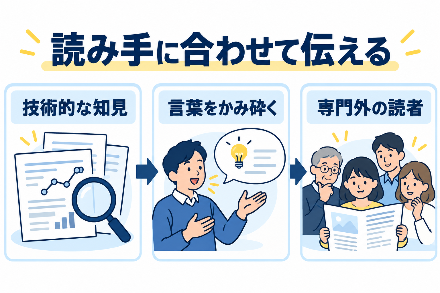 技術的な知見を言葉をかみ砕いて専門外の読者へ届ける概念図