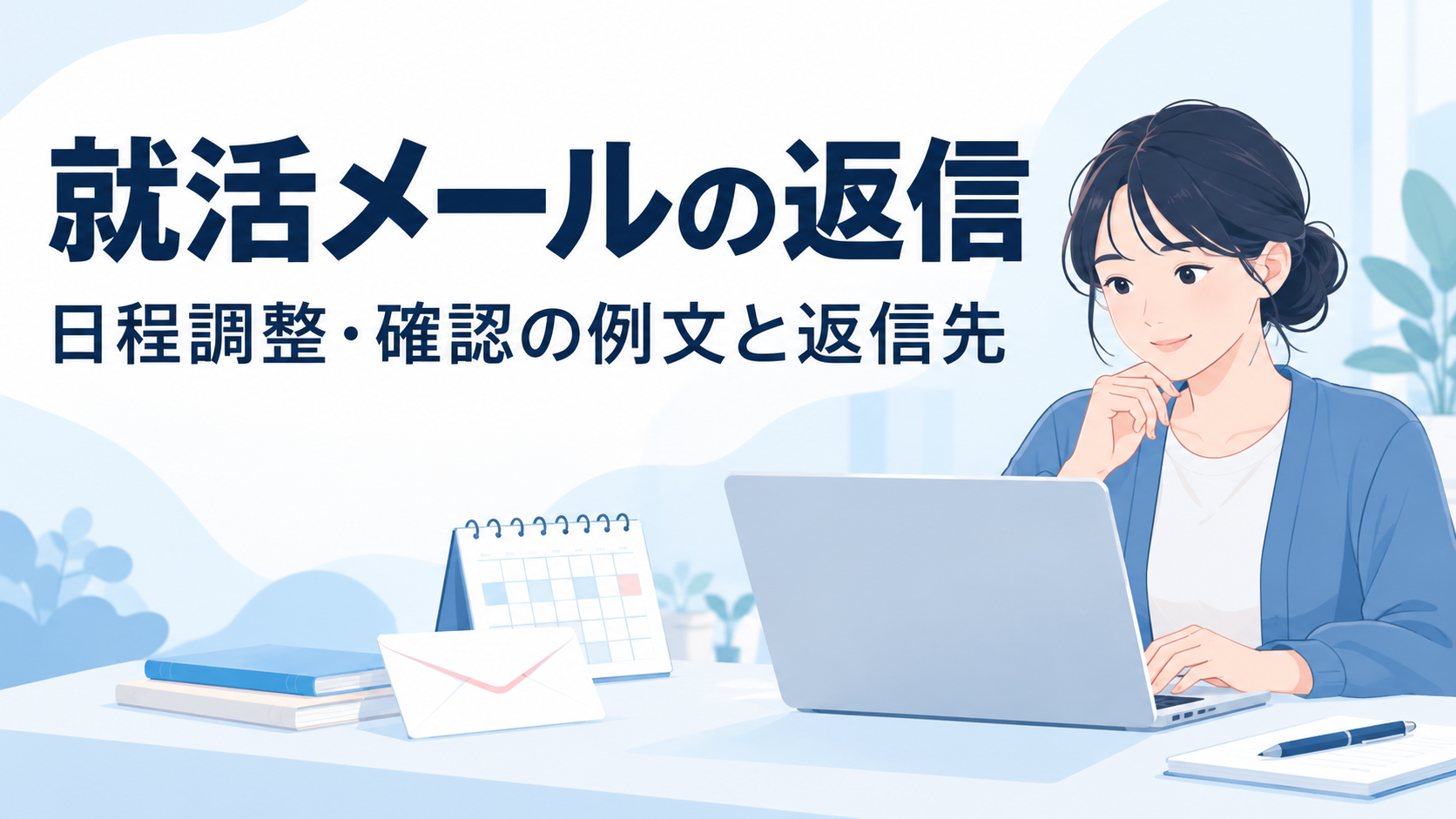 就活メールの返信と日程調整・確認を考える学生の専用表紙