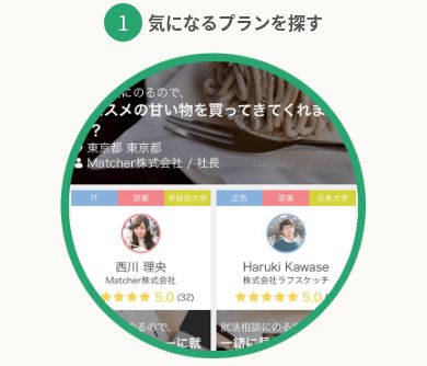 Matcher公式のプランを探す画面例