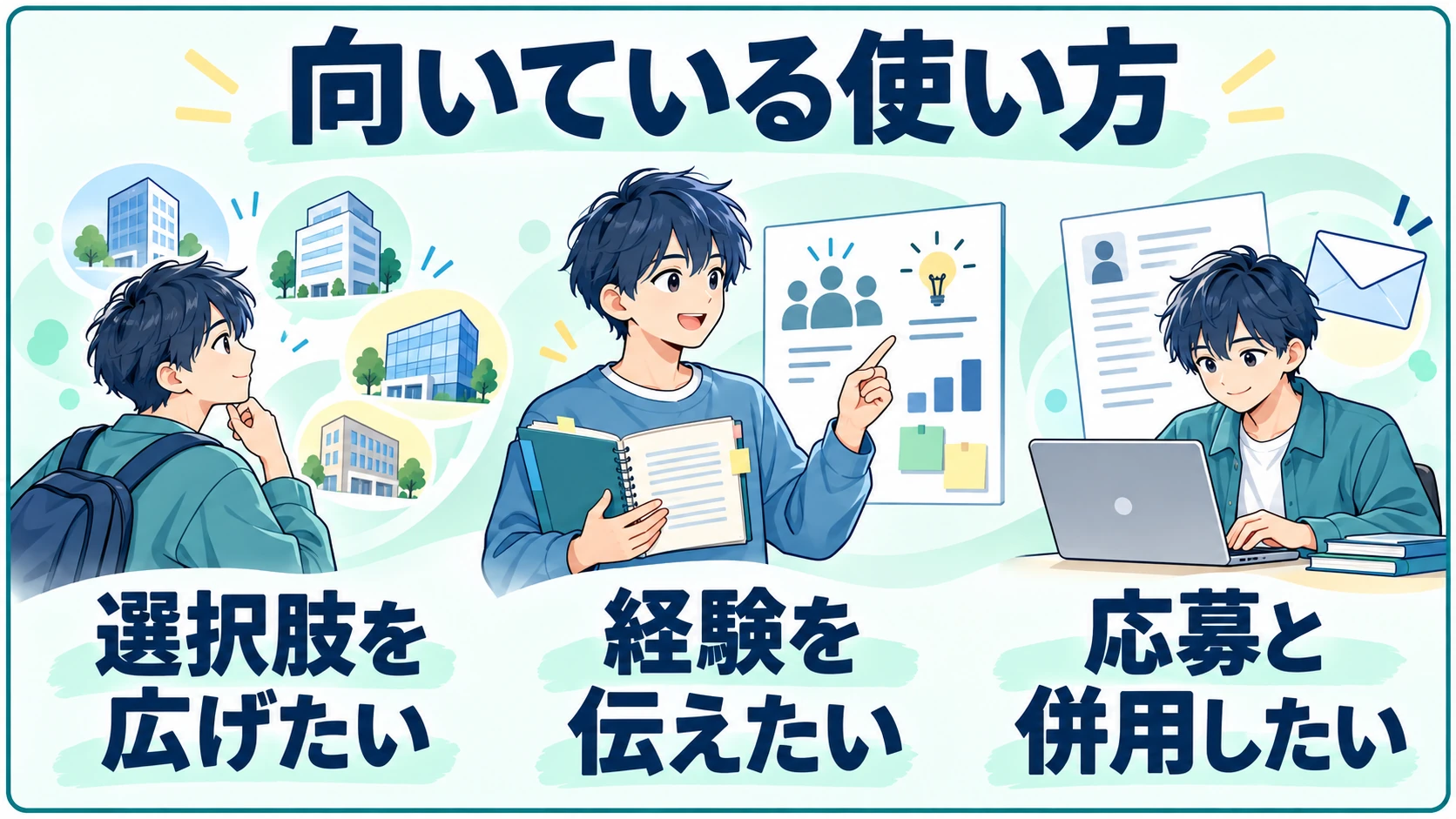 OfferBoxに向いている使い方：選択肢を広げたい、経験を伝えたい、応募と併用したい